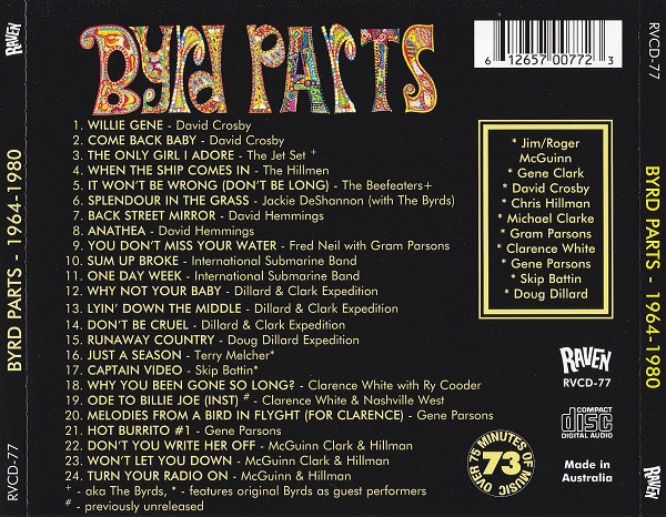 Various - Byrd Parts (Oddities, Curios, Rarities & Essentials By Members Of The Byrds, Alone And Together - 1964-1980) CD | Raven Records (RVCD-77) - 2