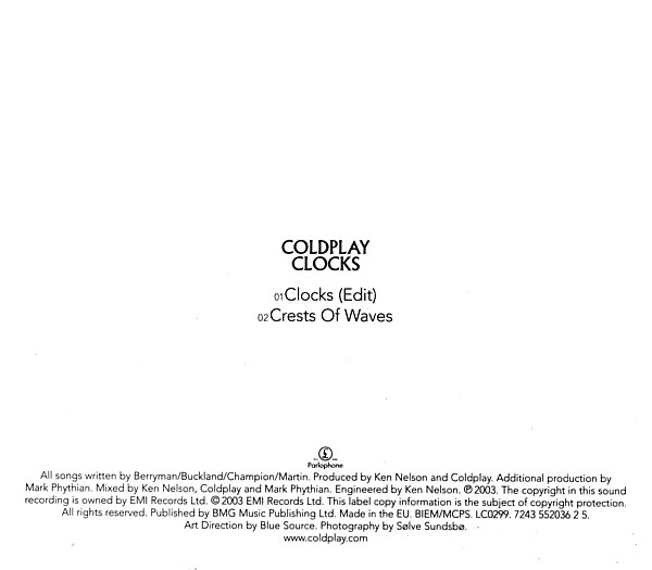 Coldplay - Clocks | Parlophone (7243 5 52036 2 5) - 4 Coldplay - Clocks | Parlophone (7243 5 52036 2 5) - 4