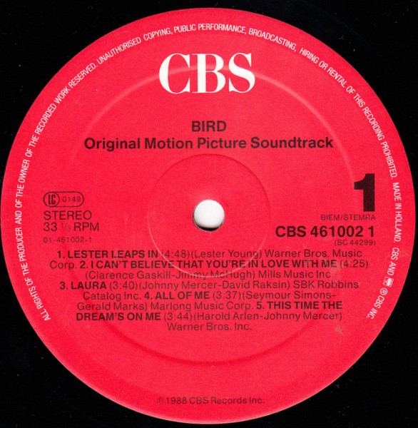 Bird - Bird (Original Motion Picture Soundtrack) | CBS (CBS 461002 1) - 2