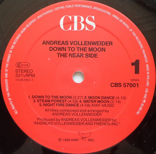 Andreas Vollenweider - Down To The Moon | CBS (CBS 57001) - 3 Andreas Vollenweider - Down To The Moon | CBS (CBS 57001) - 3