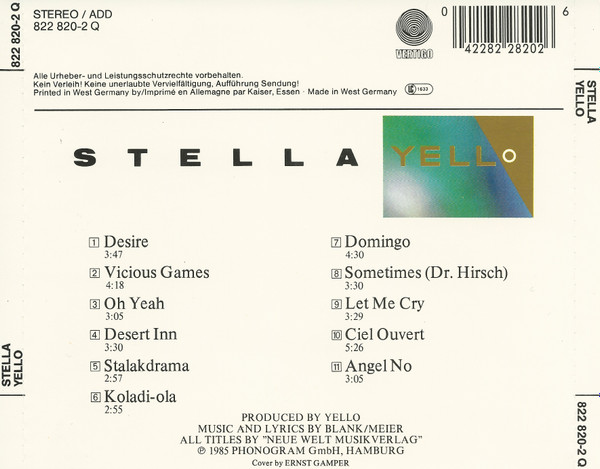 Yello - Stella | Vertigo (822 820-2 Q) - 2