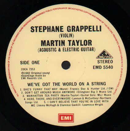 Stéphane Grappelli & Martin Taylor - We've Got The World On A String | EMI (EMD 5540) - 3 Stéphane Grappelli & Martin Taylor - We've Got The World On A String | EMI (EMD 5540) - 3