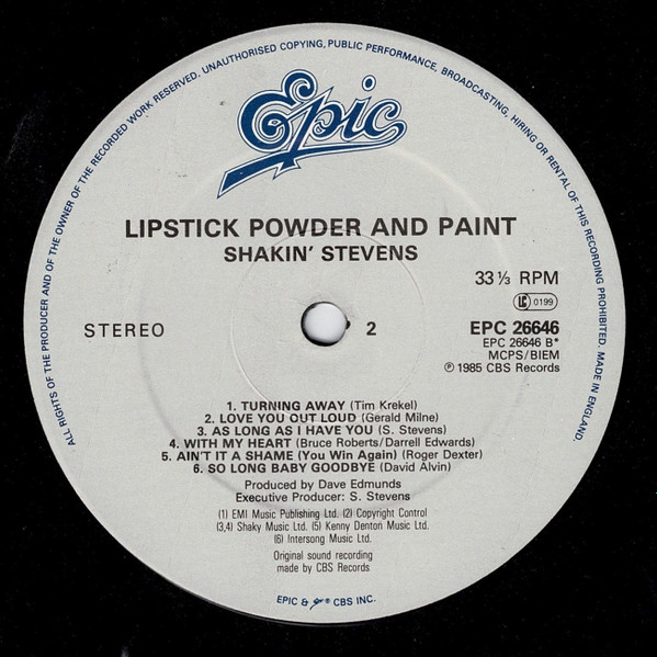 Shakin' Stevens - Lipstick Powder And Paint | Epic (EPC 26646) - 4 Shakin' Stevens - Lipstick Powder And Paint | Epic (EPC 26646) - 4