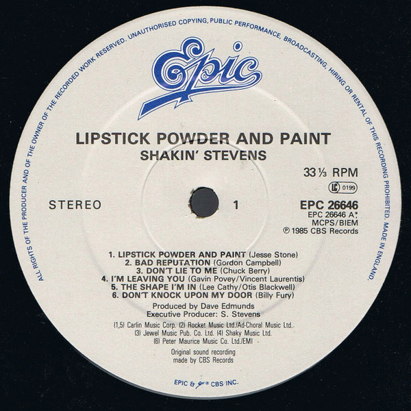 Shakin' Stevens - Lipstick Powder And Paint | Epic (EPC 26646) - 3 Shakin' Stevens - Lipstick Powder And Paint | Epic (EPC 26646) - 3