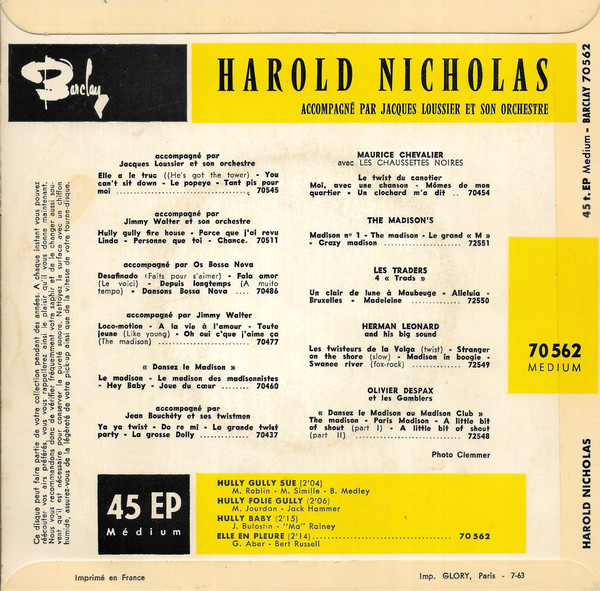 Harold Nicholas - Hully Gully Sue | Barclay (70 562) - 2