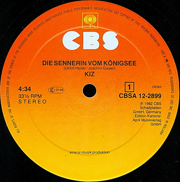 Kiz - Die Sennerin Vom Königsee (Lange Version) | CBS (CBSA 12-2899) - 3