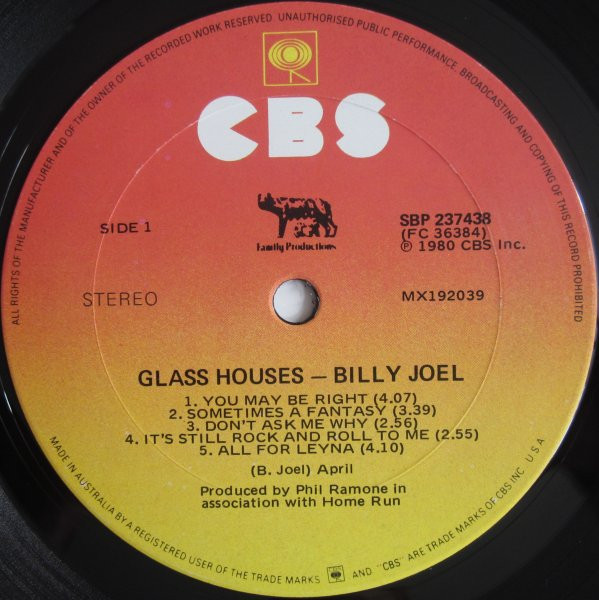 Billy Joel - Glass Houses | CBS (SBP 237438) - 3 Billy Joel - Glass Houses | CBS (SBP 237438) - 3