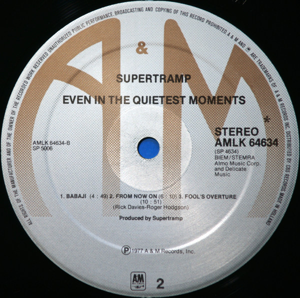 Supertramp - Even In The Quietest Moments... - Vinilo | A&M Records (AMLK 64634) - 4 Supertramp - Even In The Quietest Moments... - Vinilo | A&M Records (AMLK 64634) - 4