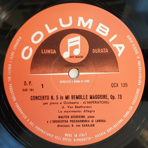 Ludwig van Beethoven , Walter Gieseking , Herbert Von Karajan - Concerto N. 5 In Mi Bemolle Maggiore Op. 73 Per Pianoforte E Orchestra "L'Imperatore" | Columbia (33 QCX 135) - 4