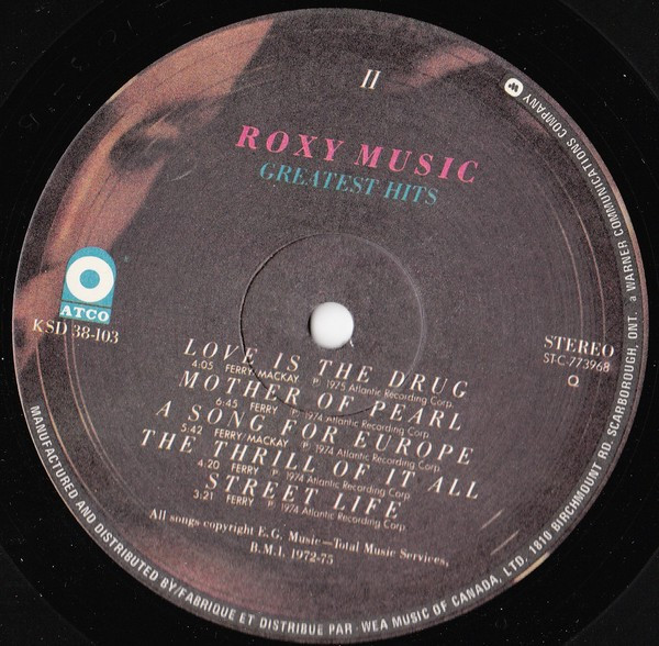 Roxy Music - Greatest Hits | ATCO Records (KSD 38-103) - 4