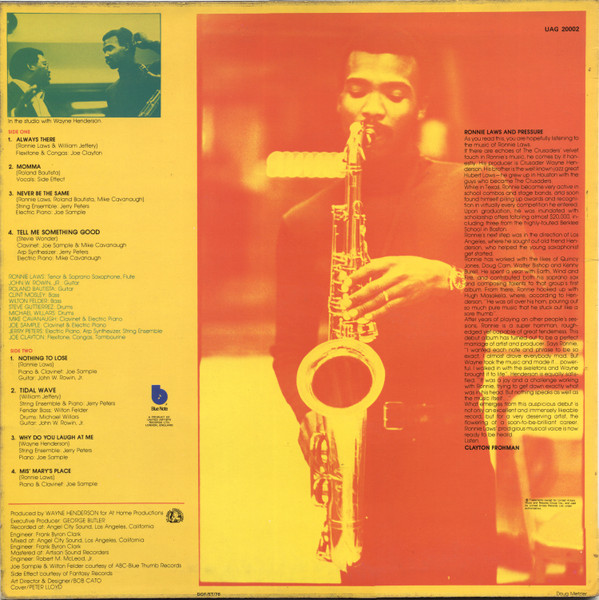 Ronnie Laws And Pressure - Pressure Sensitive | Blue Note (UAG 20002) - 2