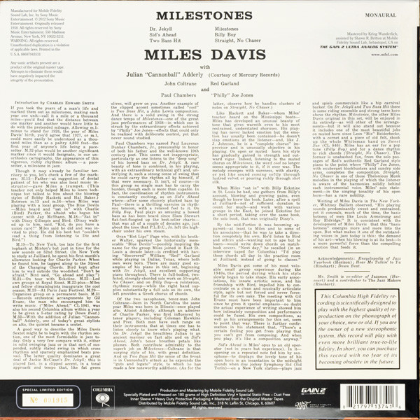 Miles Davis - Milestones | Mobile Fidelity Sound Lab (MFSL 1-374) - 2