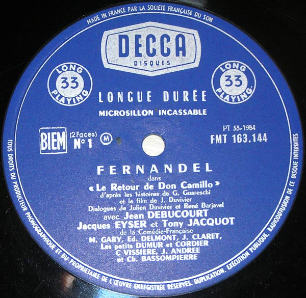Fernandel - Le Retour De Don Camillo | Disques Decca (163.144) - 3