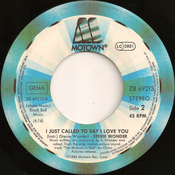Stevie Wonder - I Just Called To Say I Love You | Motown (ZB 69213) - 4