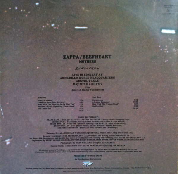 Frank Zappa / Captain Beefheart / The Mothers - Bongo Fury | Discreet (DIS 59 209) - 2