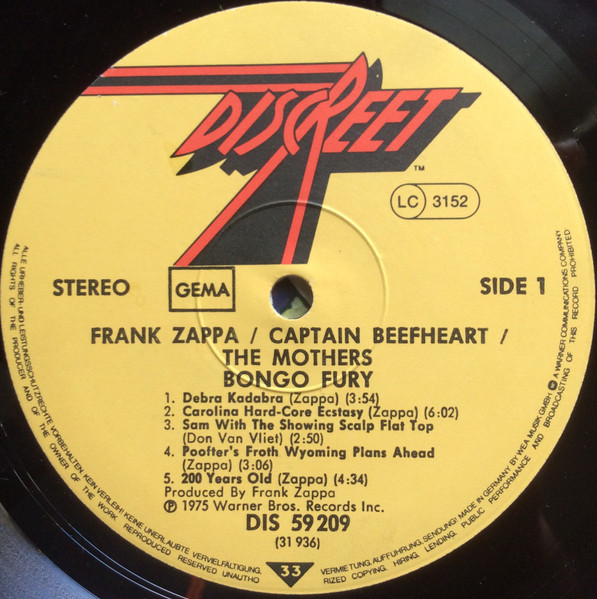 Frank Zappa / Captain Beefheart / The Mothers - Bongo Fury | Discreet (DIS 59 209) - 3