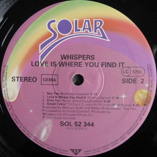 The Whispers - Love Is Where You Find It | Solar (SOL 52 344) - 3 The Whispers - Love Is Where You Find It | Solar (SOL 52 344) - 3