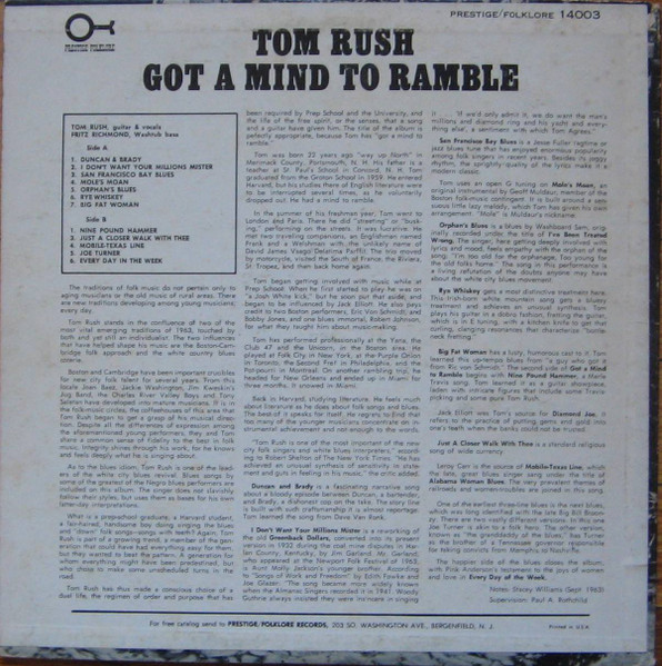 Tom Rush - Got A Mind To Ramble | Prestige Folklore (FL 14003) - 2 Tom Rush - Got A Mind To Ramble | Prestige Folklore (FL 14003) - 2