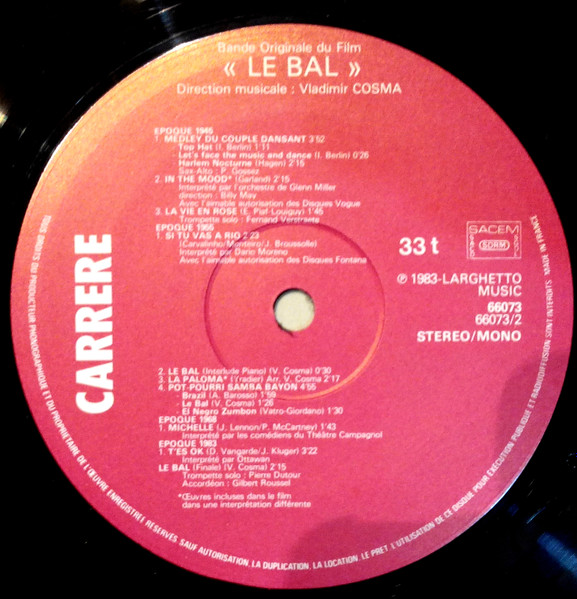 Vladimir Cosma - Le Bal  (Bande Originale Du Film) | Carrere (66073) - 2