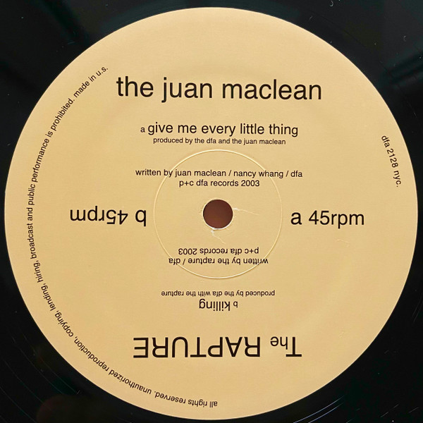 The Juan Maclean / The Rapture - Give Me Every Little Thing / Killing | DFA (dfa 2128)