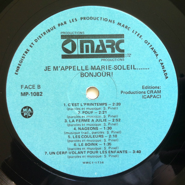 Suzanne Pinel - Je M'Appelle Marie-Soleil... Bonjour! | Les Productions Marc Ltée (MP-1082) - 4 Suzanne Pinel - Je M'Appelle Marie-Soleil... Bonjour! | Les Productions Marc Ltée (MP-1082) - 4