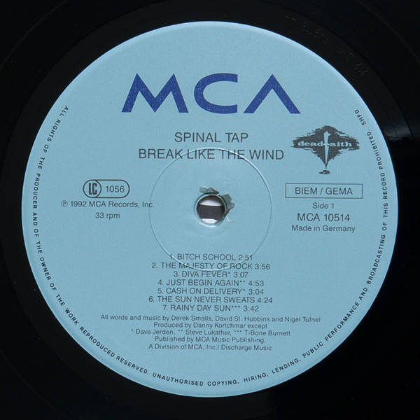 Spinal Tap - Break Like The Wind | MCA Records (MCA 10514) - 3 Spinal Tap - Break Like The Wind | MCA Records (MCA 10514) - 3