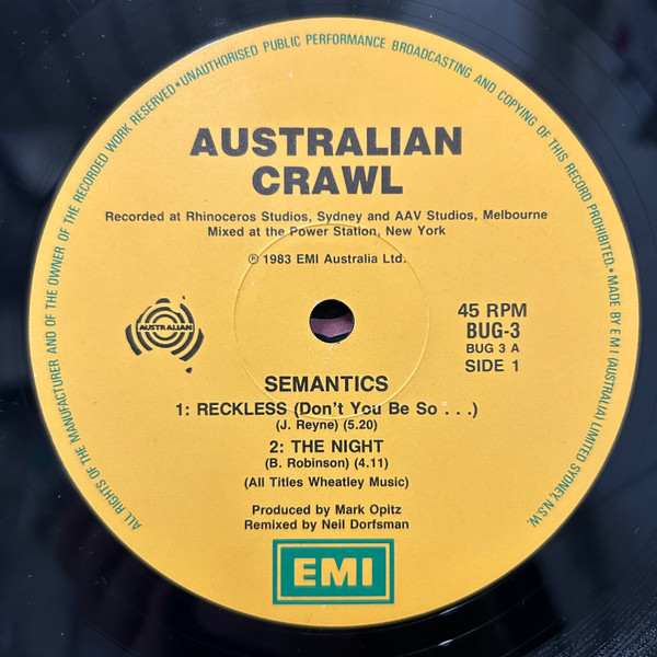Australian Crawl - Semantics | EMI (BUG.3) - 3
