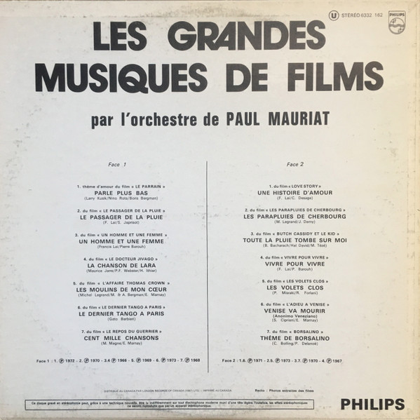 Paul Mauriat And His Orchestra - Les Grandes Musiques De Films Par L'Orchestre De Paul Mauriat | Philips (6332 162) - 2