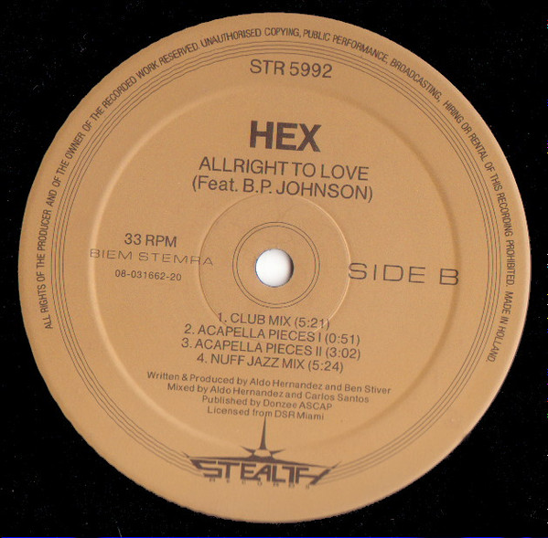 Hex Feat. B.P. Johnson - Alright To Love (Remix) | Stealth Records (STR 5992) - 3 Hex Feat. B.P. Johnson - Alright To Love (Remix) | Stealth Records (STR 5992) - 3