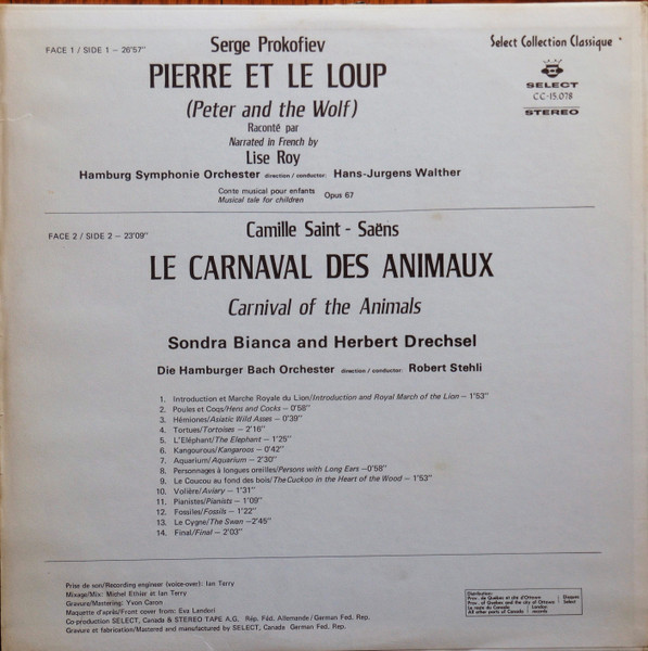 Lise Roy , Sondra Bianca & Herbert Drechsel - Pierre Et Le Loup / Le Carnaval Des Animaux | Select (CC-15.078) - 2