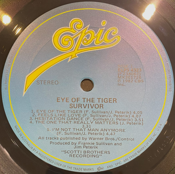 Survivor - Eye Of The Tiger | Epic (ELPS 4323) - 4