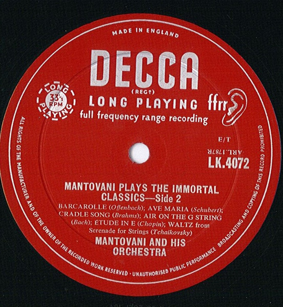 Mantovani And His Orchestra - Mantovani Plays The Immortal Classics | Decca (LK.4072) - 4 Mantovani And His Orchestra - Mantovani Plays The Immortal Classics | Decca (LK.4072) - 4