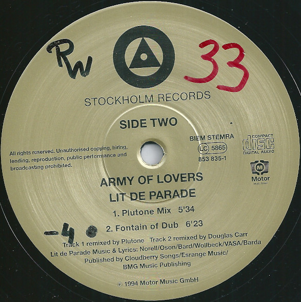 Army Of Lovers - Lit De Parade Remix | Stockholm Records (853 835-1) - 4