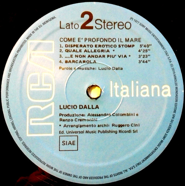 Lucio Dalla - Come È Profondo Il Mare | RCA Italiana (19SC0117) - 4 Lucio Dalla - Come È Profondo Il Mare | RCA Italiana (19SC0117) - 4