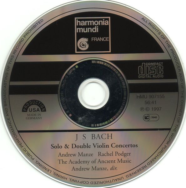 Johann Sebastian Bach - Andrew Manze , Rachel Podger , The Academy Of Ancient Music - Solo & Double Violin Concertos | Harmonia Mundi France (HMU 907155) - 3