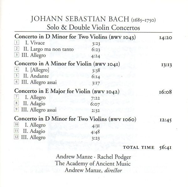 Johann Sebastian Bach - Andrew Manze , Rachel Podger , The Academy Of Ancient Music - Solo & Double Violin Concertos | Harmonia Mundi France (HMU 907155) - 4
