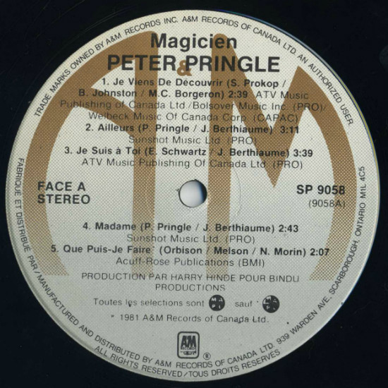 Peter Pringle - Magicien [Vinyl] | A&M Records (SP 9058) - 3