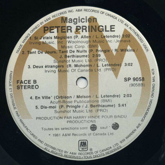 Peter Pringle - Magicien [Vinyl] | A&M Records (SP 9058) - 4