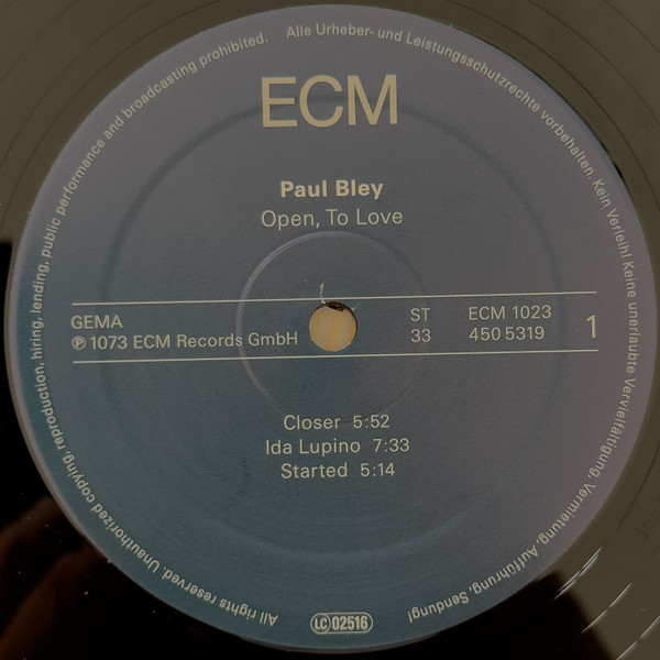 Paul Bley - Open, To Love | ECM (ECM 1023) - 4 Paul Bley - Open, To Love | ECM (ECM 1023) - 4