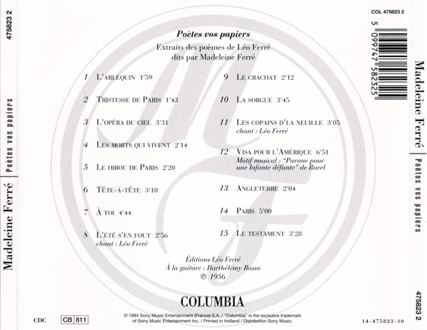 Madeleine Ferré - Poètes Vos Papiers | Columbia (COL 475823 2) - 2