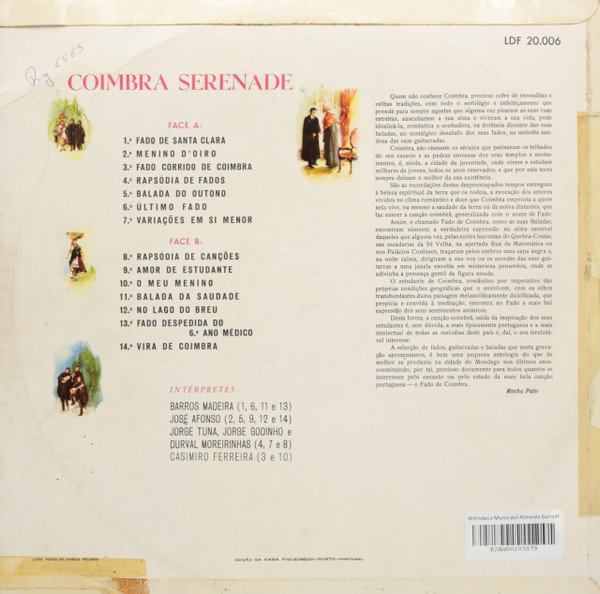 José Afonso , Barros Madeira , Jorge Tuna , Jorge Godinho , Durval Moreirinhas , Casimiro Ferreira - Coimbra Serenade | Rapsódia (LDF 20.006) - 2