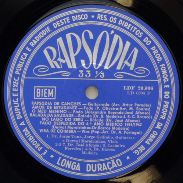 José Afonso , Barros Madeira , Jorge Tuna , Jorge Godinho , Durval Moreirinhas , Casimiro Ferreira - Coimbra Serenade | Rapsódia (LDF 20.006) - 4
