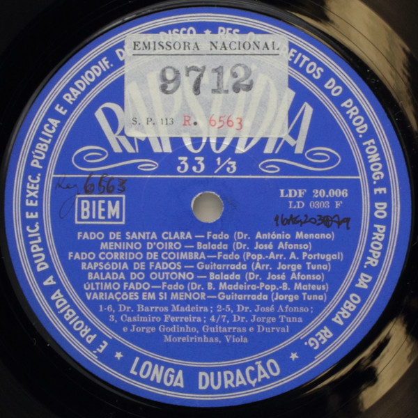 José Afonso , Barros Madeira , Jorge Tuna , Jorge Godinho , Durval Moreirinhas , Casimiro Ferreira - Coimbra Serenade | Rapsódia (LDF 20.006) - 3