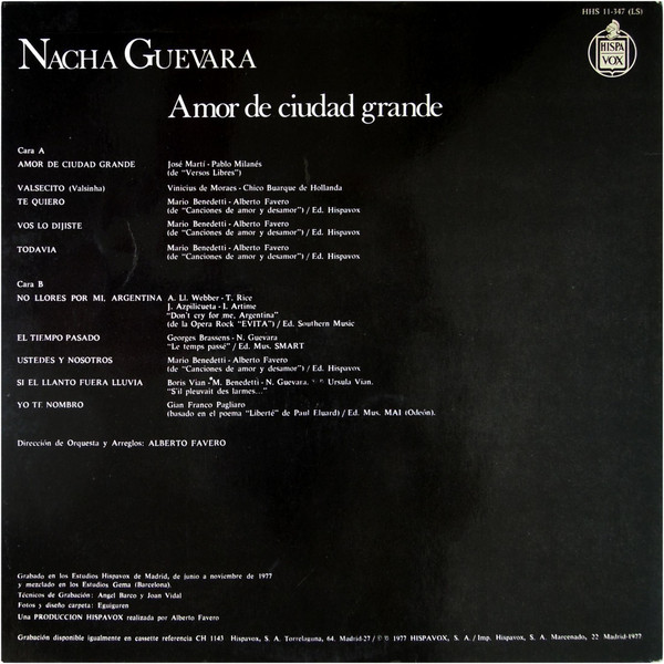 Nacha Guevara - Amor De Ciudad Grande | Hispavox (HHS-11347) - 2