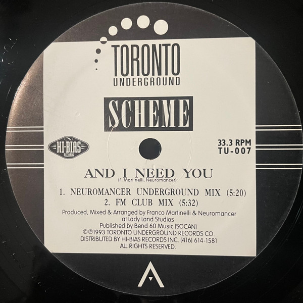 Scheme - And I Need You | Toronto Underground (TU-007) - 2