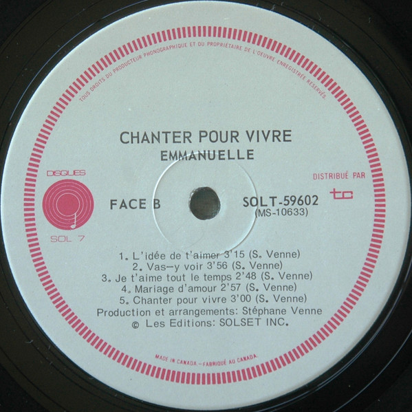 Emmanuëlle - Chanter Pour Vivre [Vinyl] | Disques Sol 7 (SOLT-59602) - 4