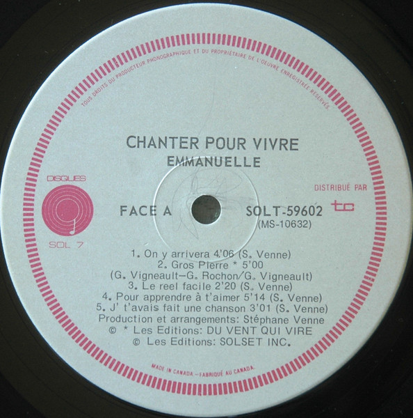 Emmanuëlle - Chanter Pour Vivre [Vinyl] | Disques Sol 7 (SOLT-59602) - 3