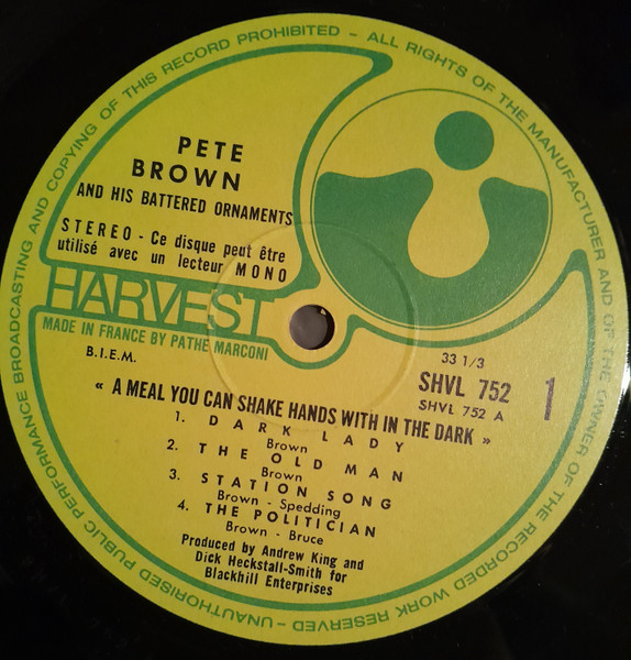Pete Brown And His Battered Ornaments - A Meal You Can Shake Hands With In The Dark | Harvest (SHVL 752) - 3