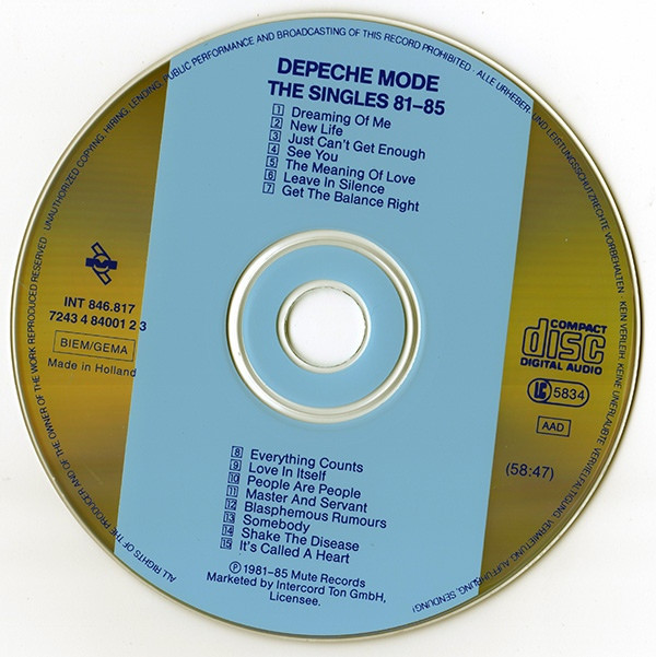 Depeche Mode - The Singles 81 → 85 | Mute (INT 846.817) - 2