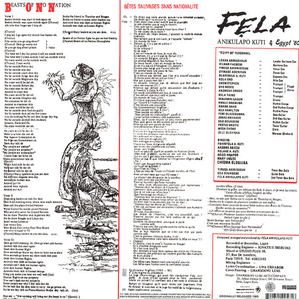 Fela Kuti & Egypt 80 - Beasts Of No Nation | Knitting Factory Records (KFR2043-1) - main